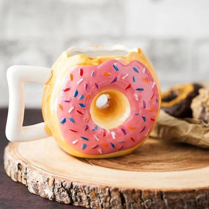 Factory wholesale Cute and Creative tea cups manual custom 3d Donut Ceramic coffee mugs