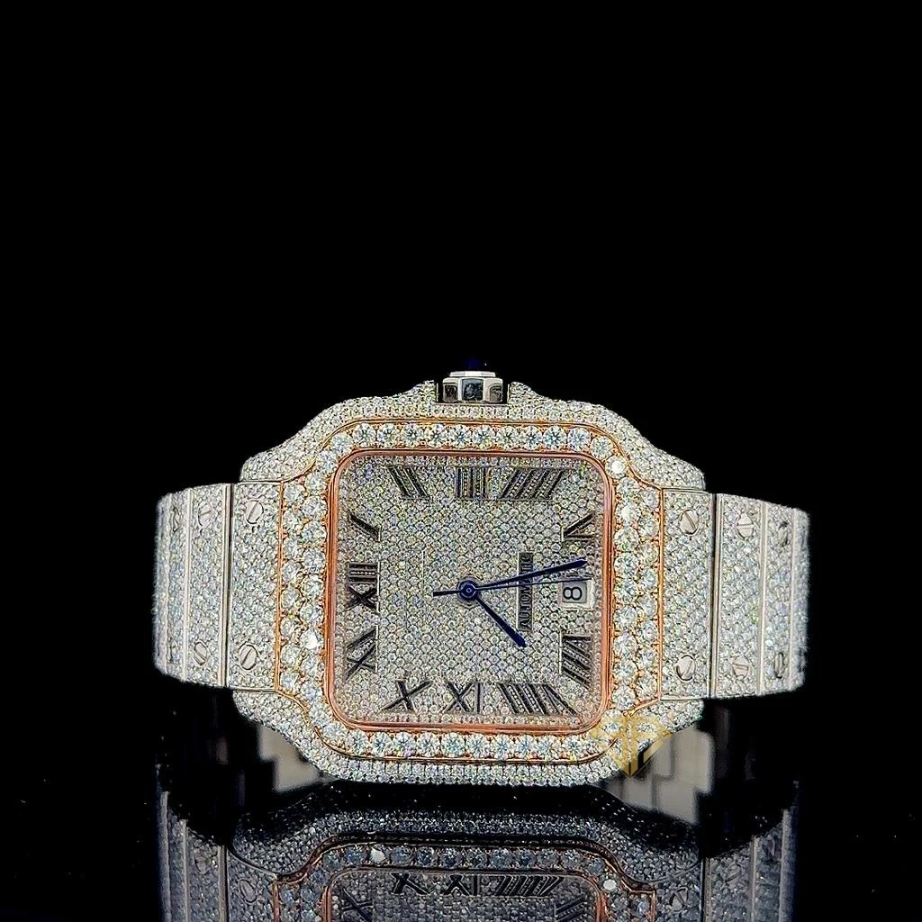 Premium Quality Square and Date with VVS Clarity Moissanite Diamond Watch with Hip Hop Style Fully Iced Out Watch