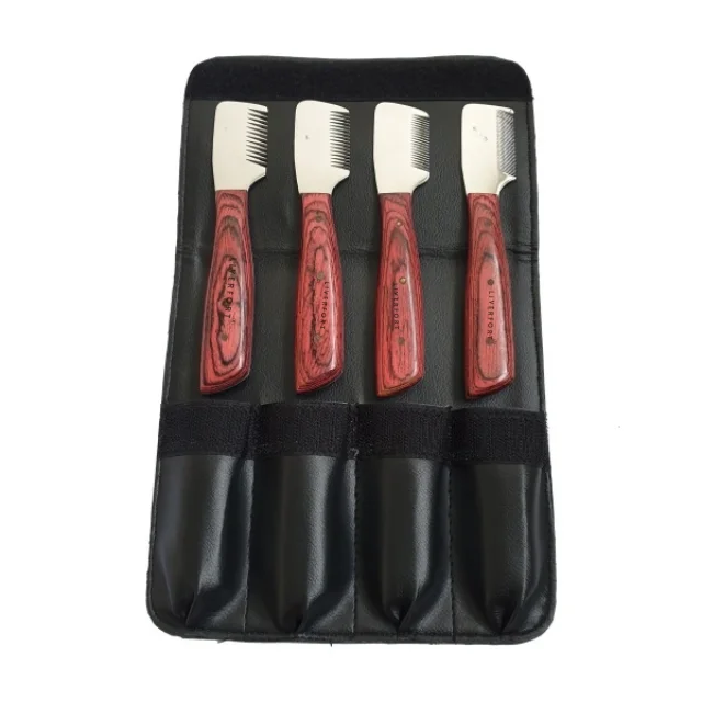 Wholesale Stripping knifes Set 4pcs Pet Grooming Scissors Wooden Handle Dog Carding Comb Fox Cat Coat Rakes Stripping Terriers