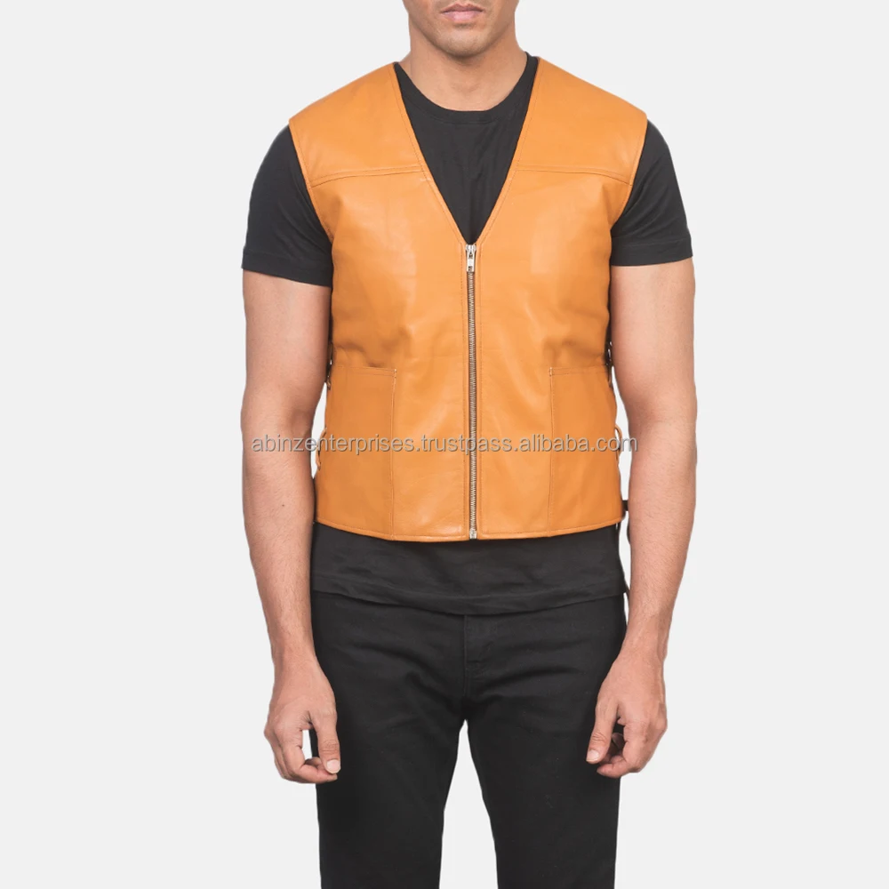 Customize Men New  Leather Vest New Design of 2024 In Real Leather With Zipper Closer Type Cheap Prices