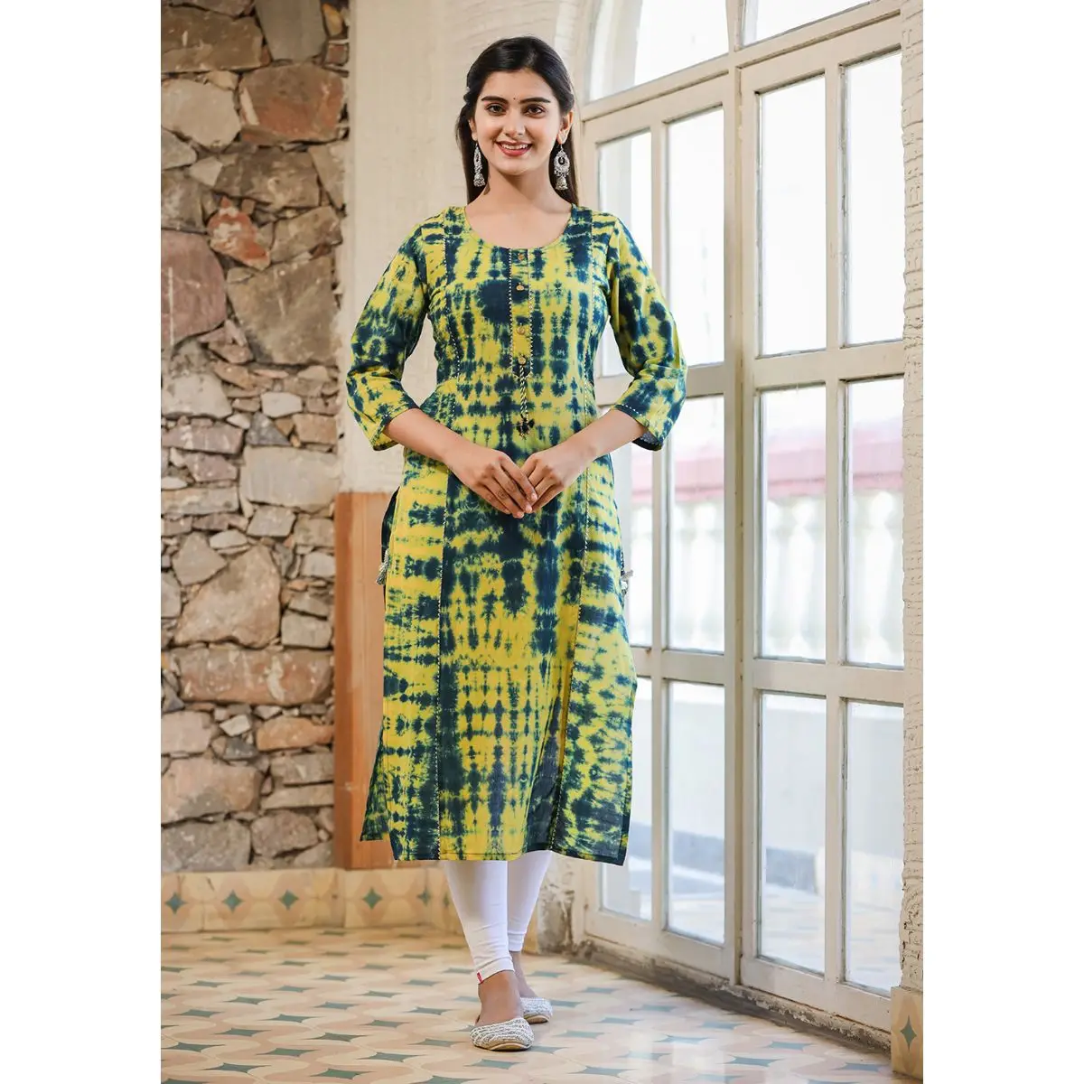 Latest Tie dye printed women cotton boho and hippie Kurtis and tunics readymade to wear in Office