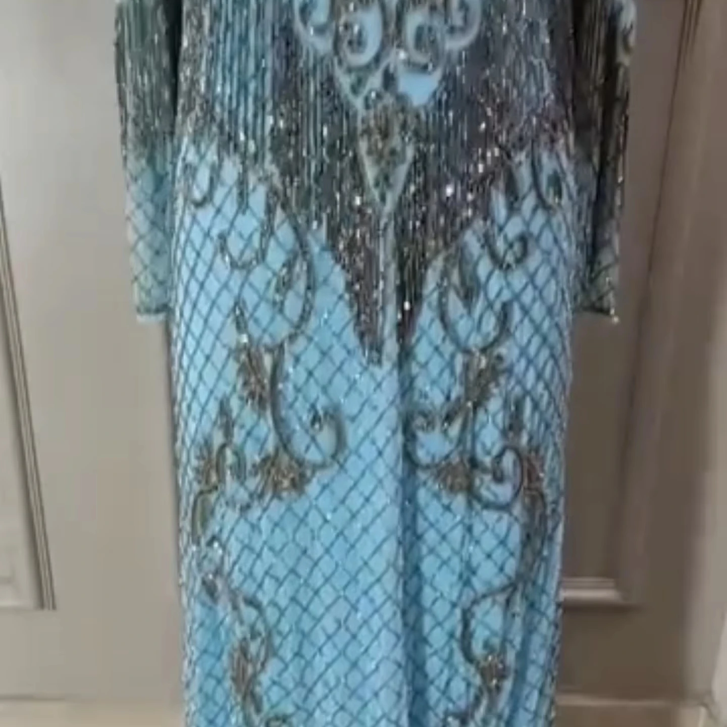 Platinum BLUE Beaded PLUS SZ Gatsby Miss Fisher 1920s flapper beaded party gown wedding dress and embellished dress