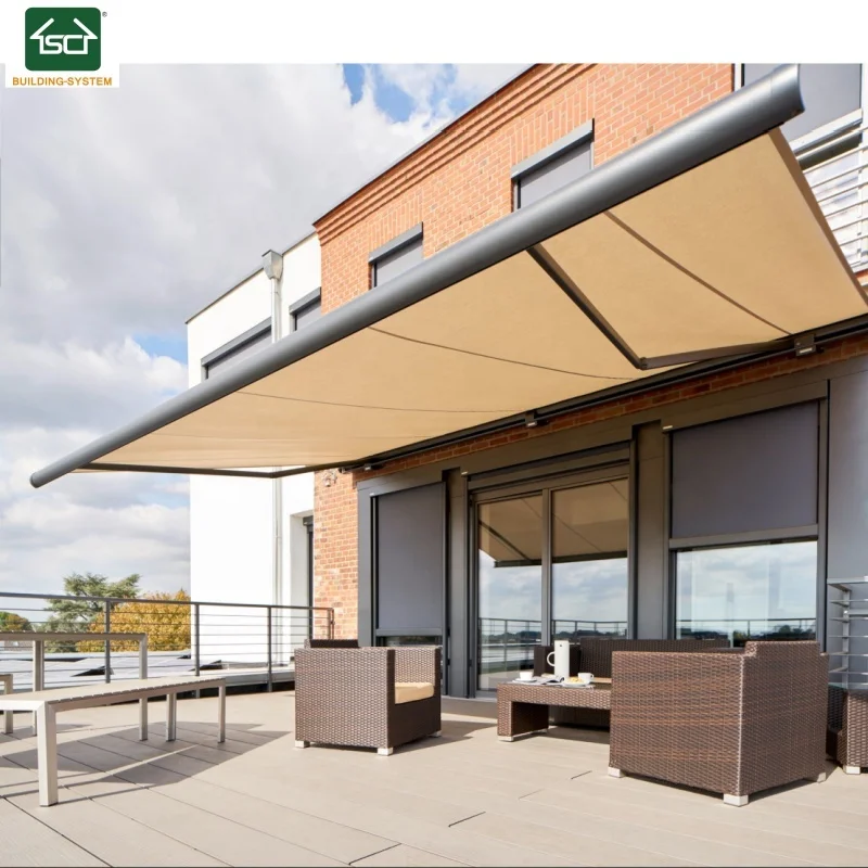 CE Approved 3m Electric Motorized Retractable Patio Awning with Fabric Cover Aluminum Frame Remote Control Coated Sail Finishing