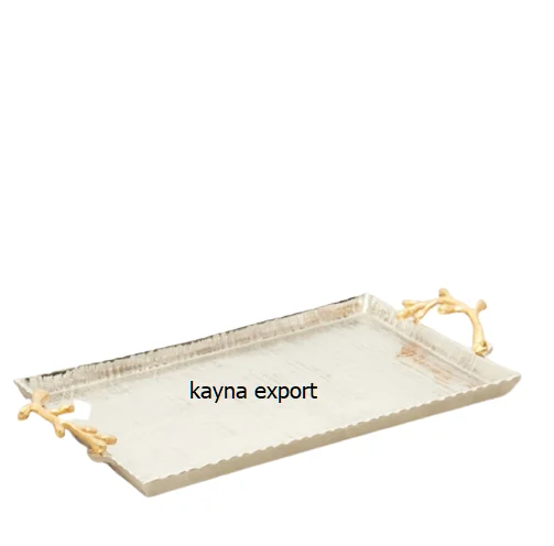 LUXURY DECORATIVE HANDICRAFT GOLD METAL SERVING TRAY NEW COLLECTION CUSTOM MADE METAL TRAY