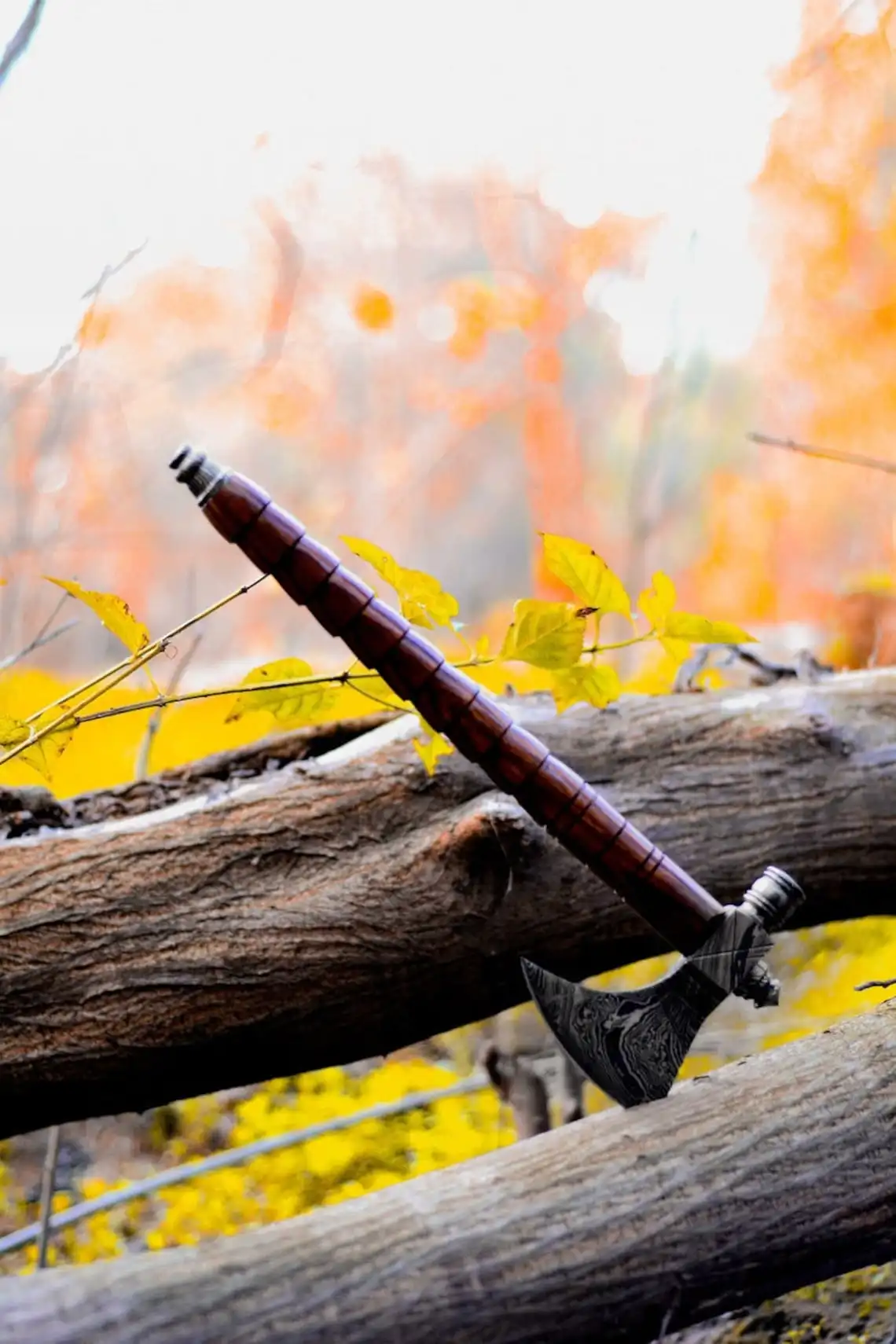 Custom Made Damascus Steel Tomahawk  Axe Rosewood Handle With Leather Sheath.