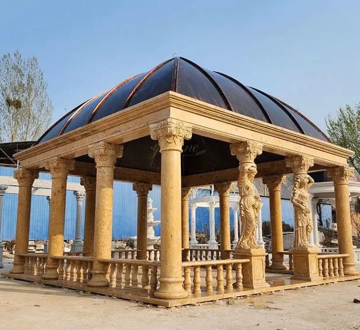 Outdoor Garden Large Marble Gazebo With Figure Statue Outdoor Garden Large Round Granite Stone Gazebo Marble With Lady Statues