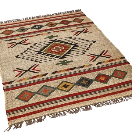 Handwoven Natural Jute Kilim Rugs Bohemian Turkish Design Wool Jute Rugs Home Decorative Custom Size India Room Door Decoration