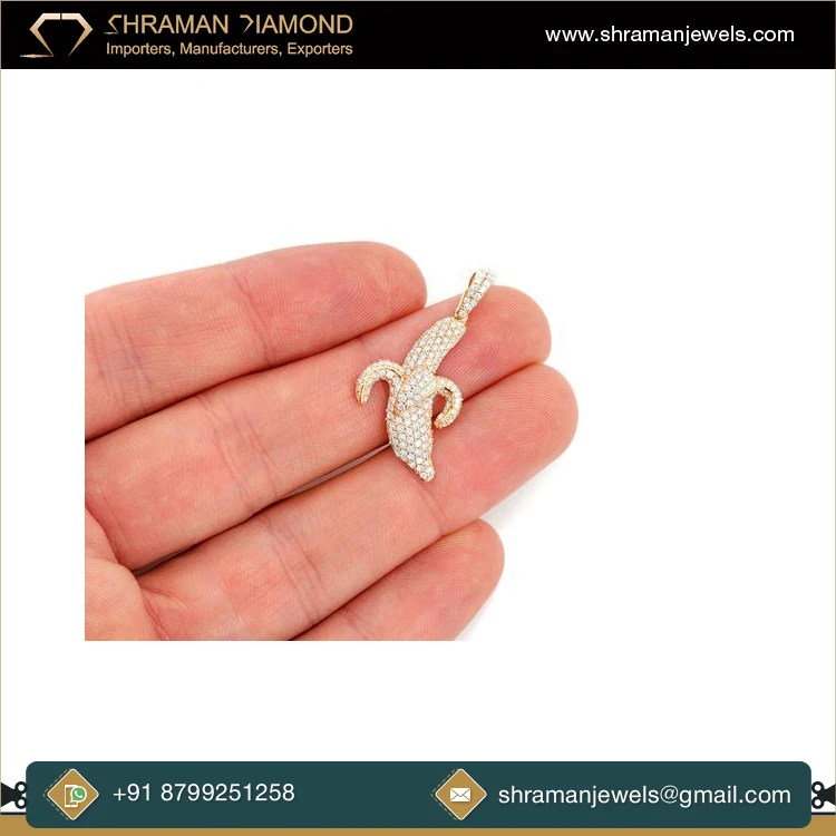 Engagement Gift Fashion Jewelry for Men or Women 1.2 CTS 14K Gold Custom Banana Peel Natural Diamond Charm Pendant