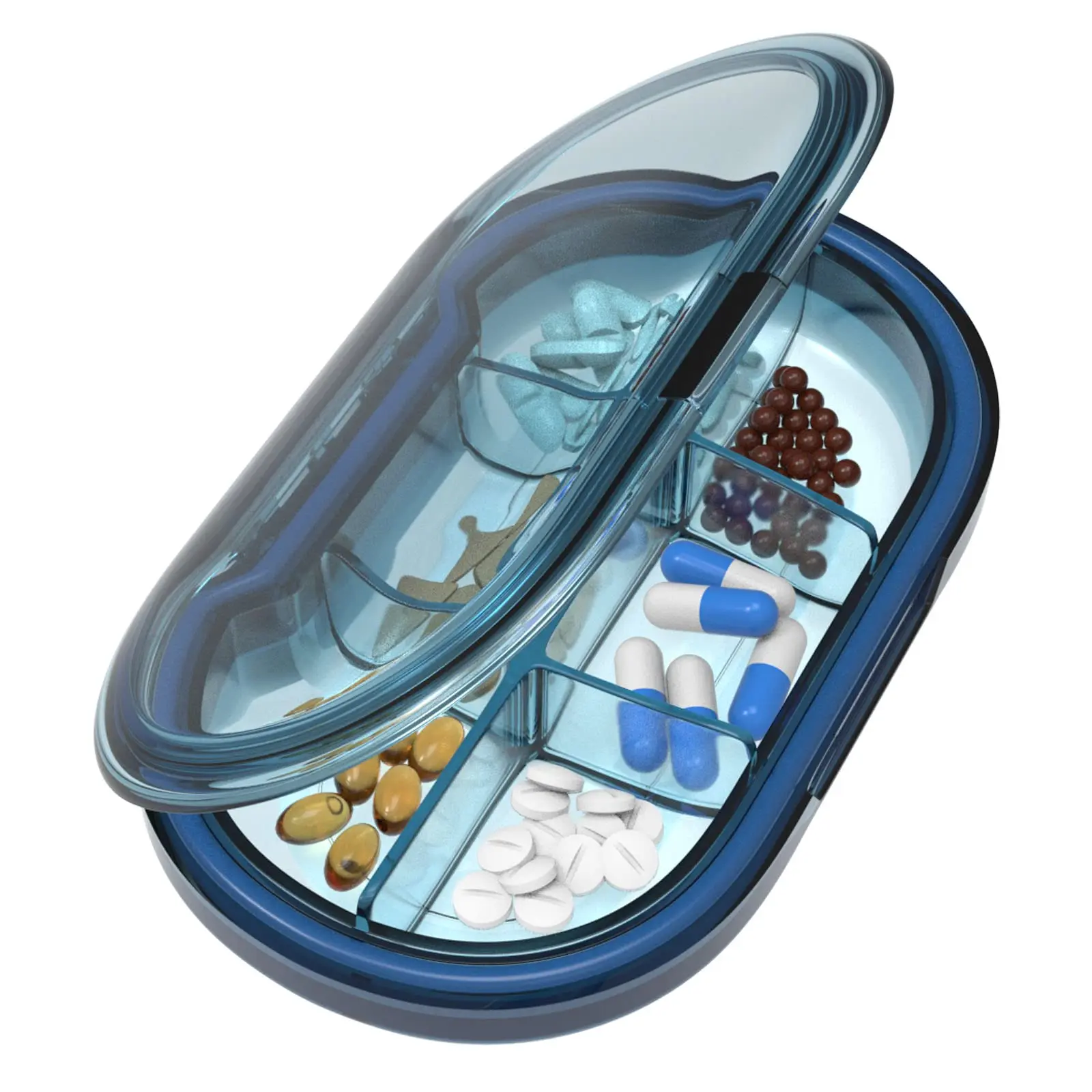 Hold Medicine  Weekly Travel Outdoor 6 Compartments Portable Compact Large Blue Waterproof Pill Case Organize box