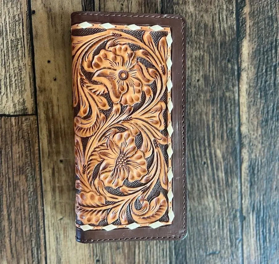 Handmade Best Selling High Quality Brown Tooled Leather Wallet Western Style Wallet Gift Item at Wholesale Manufacturer