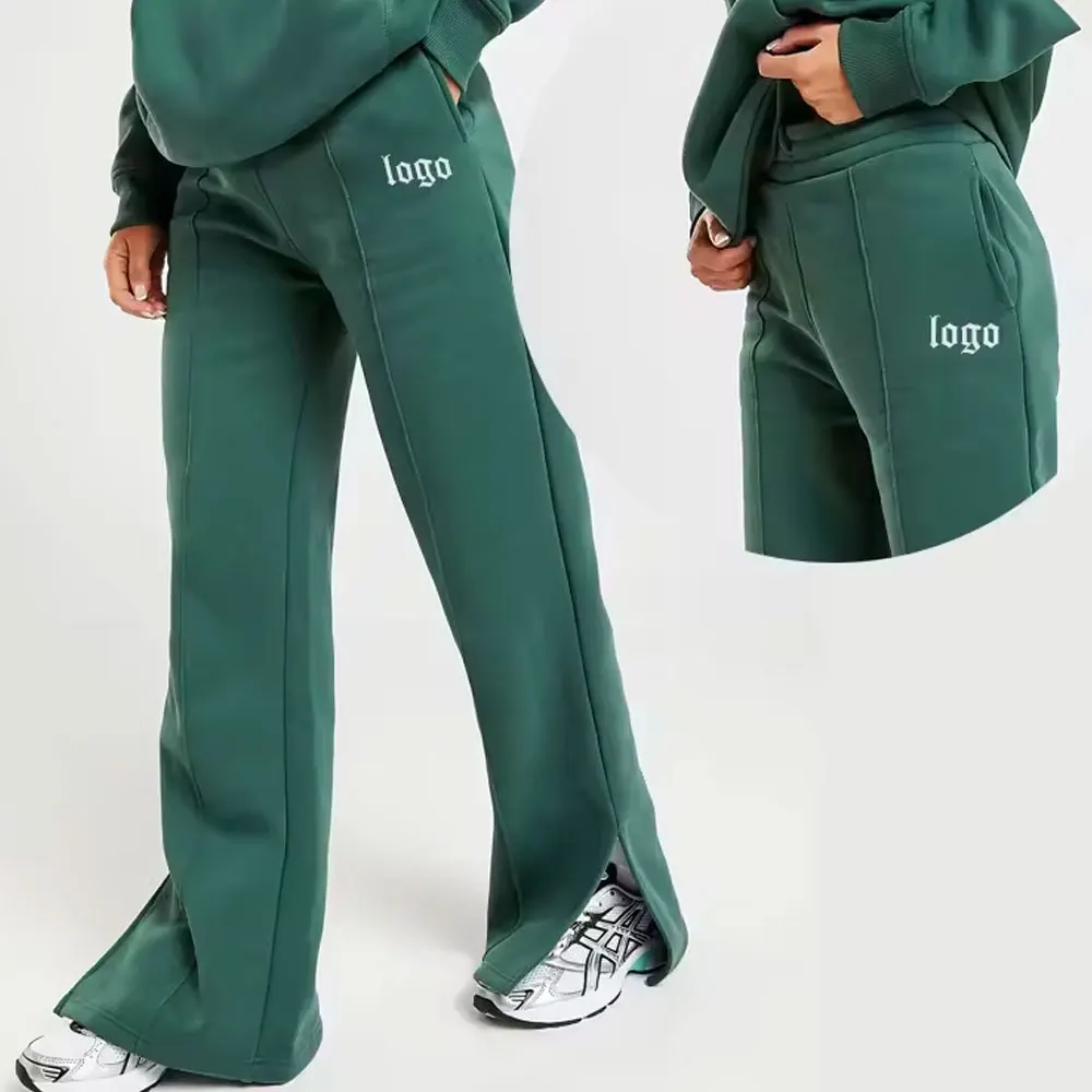 Cotton Blend Fleece Wide Leg Flare Pants Sweat pants Custom logo Drawstring Flared Joggers With Split Hem