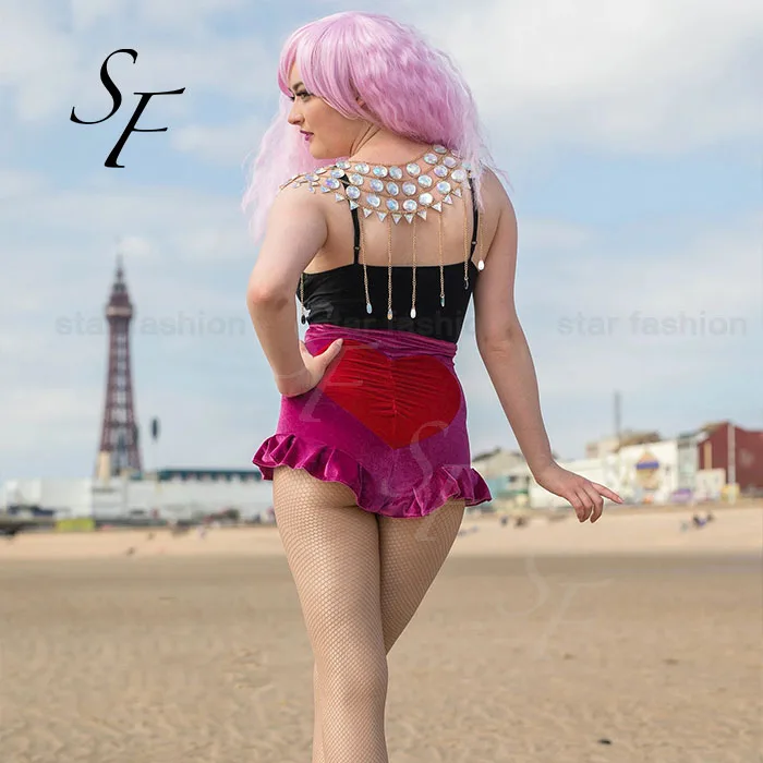 Custom summer sexy club color matching skinny heart bum peach butt velvet knickers ruffles women velour biker shorts