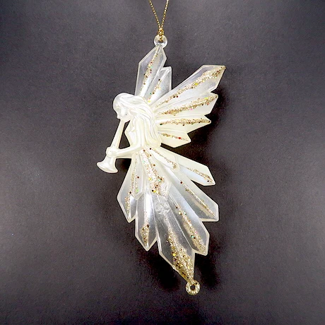Christmas New Year Decoration Clear Pearlized Paint Acrylic 2D Angel Play Horn Ornament