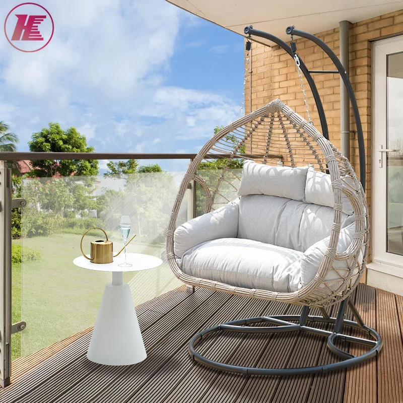 Two Seat Comfortable Swing Rattan Hanging Egg Chair Hammock Double Garden Chair With Stand