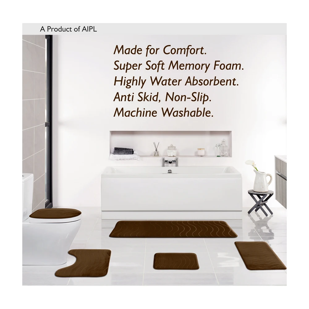 Premium Quality Soft Modern Non-slip Bottom Different Color Toilet Bath Floor Mat Rug 5 Pieces Bathroom Carpet Set