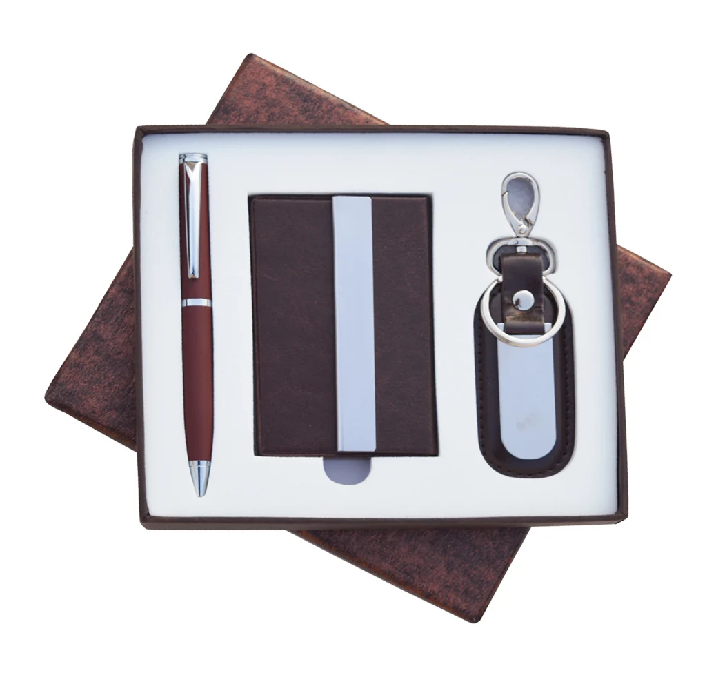 Black 3-in-1 Gift Combo of Visiting Card Holder, Key Ring & Metal Pen Promotional and Business Gifts Gift Set for Men and Women