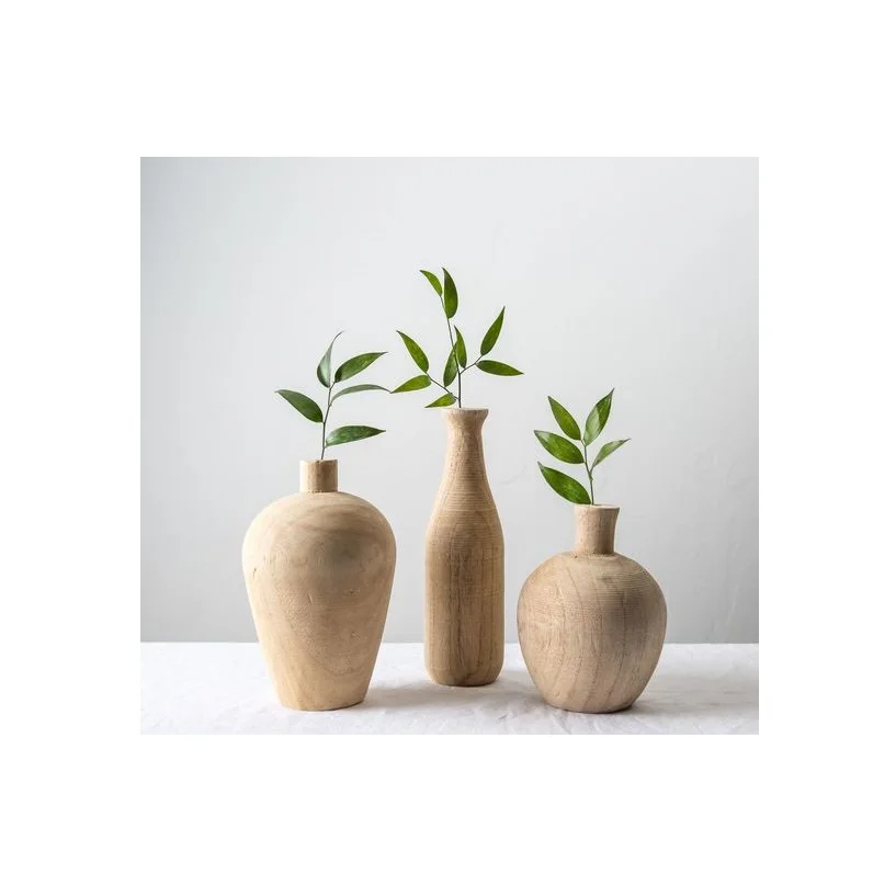 Wooden Flower Vase Home Decor Gift Solid Handmade Natural Wood Vases Modern Rustic Vases Modern Decorative Planter
