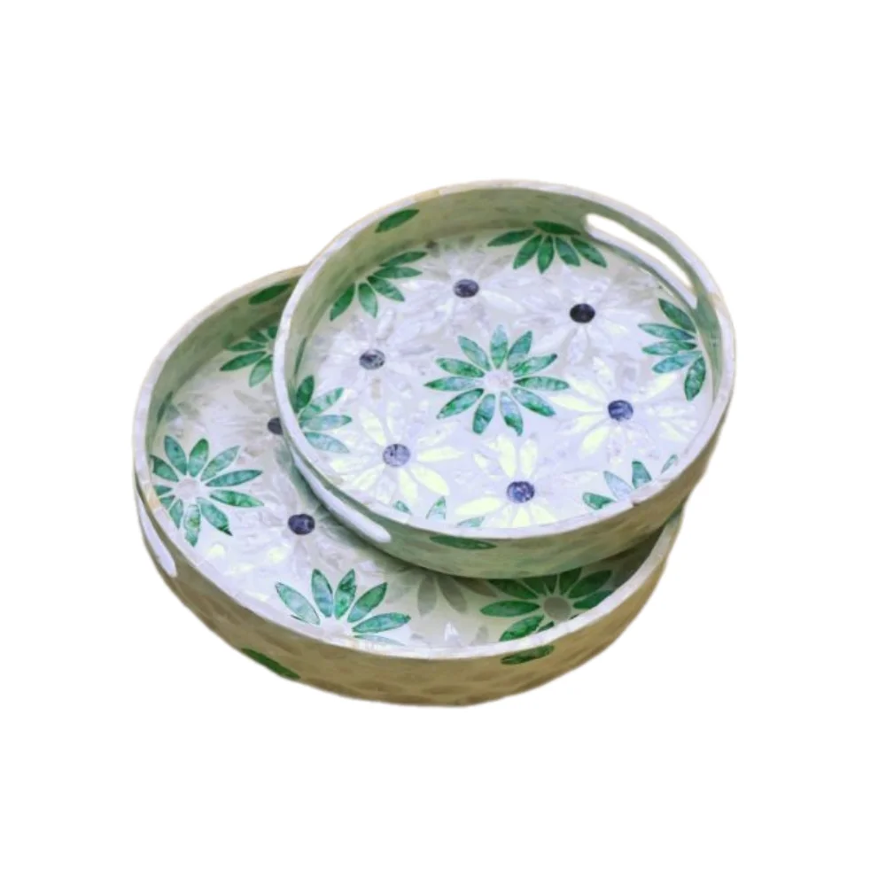 Serving round shape tray Mother of pearl Decorative tray Seashell wicker tray dishes plates for design wedding events decor