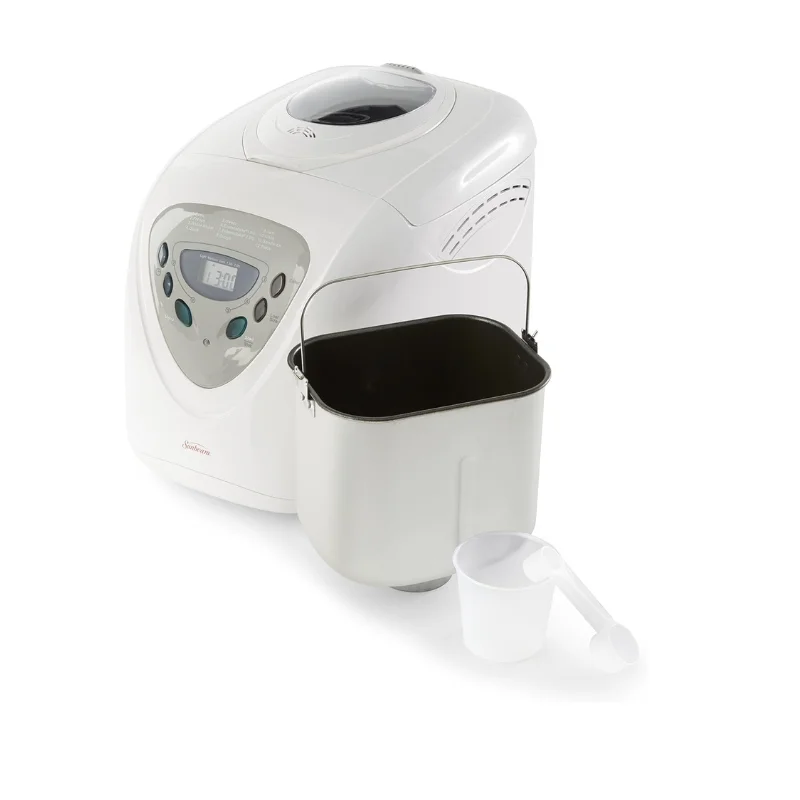 HOT DEAL Programmable Bread Maker: Bake Fresh Bread at Home with 12 Functions, Express Bake Cycle, Nonstick Pan - White