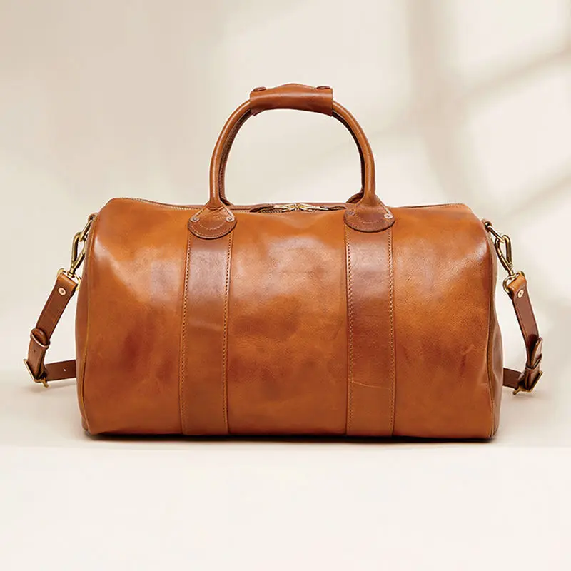 Custom Handmade Genuine Leather Large Duffel Bag | Travel Genuine Leather Duffel Bags with Shoes Compartment