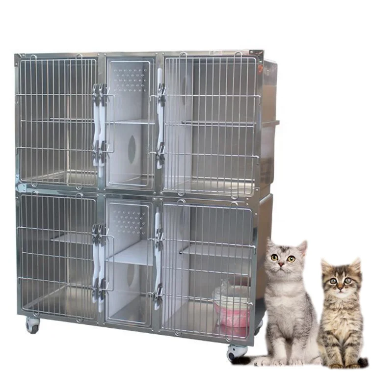 Hacemey hot sale stainless steel 304 wet vet pet  cat cages for cat dog veterinary equipment pet hospital and clinic