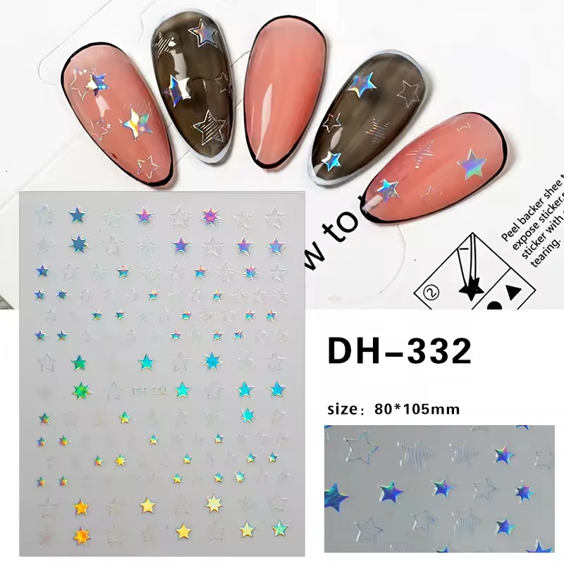 New Design 3D UV Nail Strip Stickers DIY Laser Star Heart Pattern Hot Sale Foil Manicure Wholesale Nail Decoration Supplies