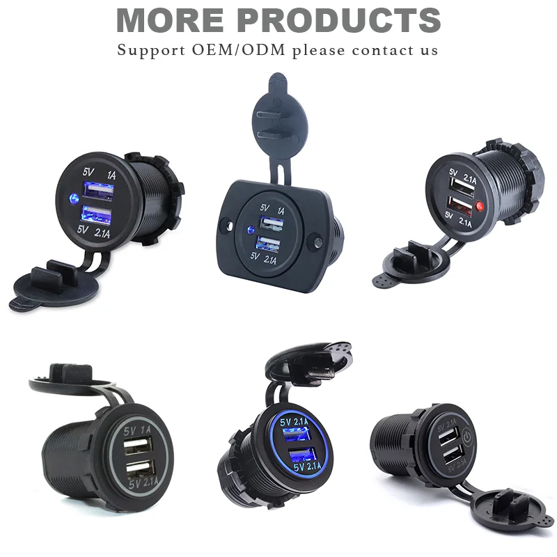Automotive RV RZR ATV Bus Truck Marine Boat 2 Port usb plug 1a 2.1a with Blue LED 12V USB Charger Socket