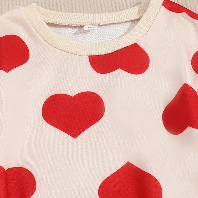 Valentines Day Kids Girls Clothes Sets 2pcs Love Heart Print Long Sleeve Sweatshirt Top+Skirt Outfit Wholesale Spring Clothing