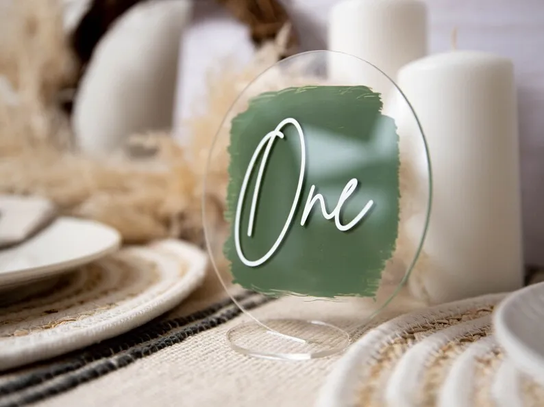 Clear Acrylic Wedding Number Sign with Stand Holder Round Shaped Modern Acrylic Seat Signs Circle Shape Decoration Number Holder