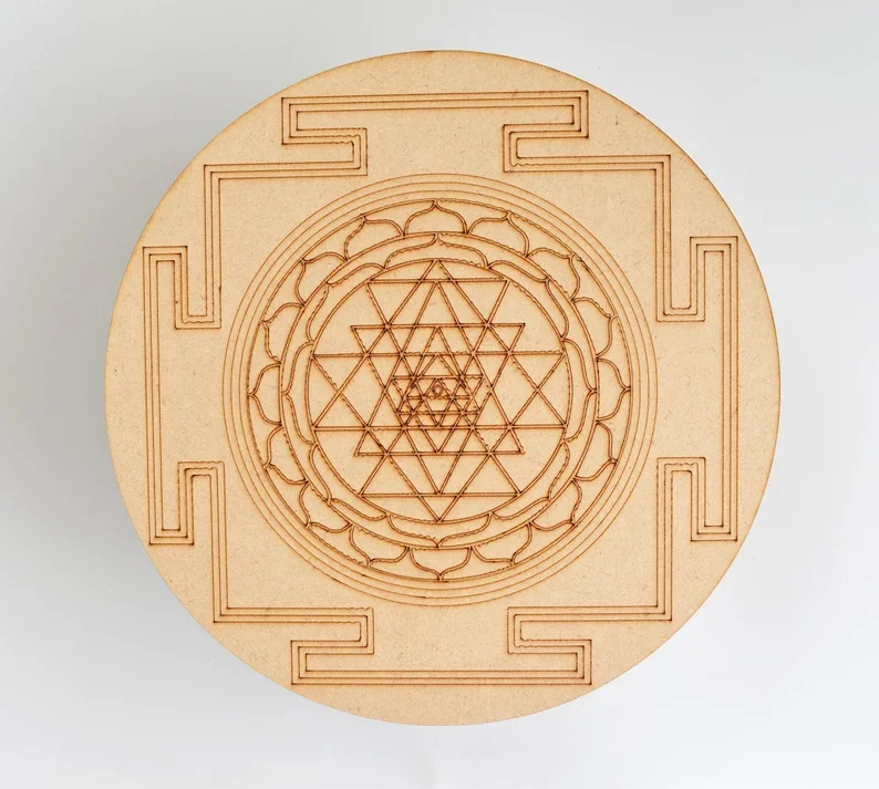 Shree Yantra Design Crystal Grid Plate Spiritual Recharging Wooden Board for Wood Crafts Wooden Boxes Wall Signs