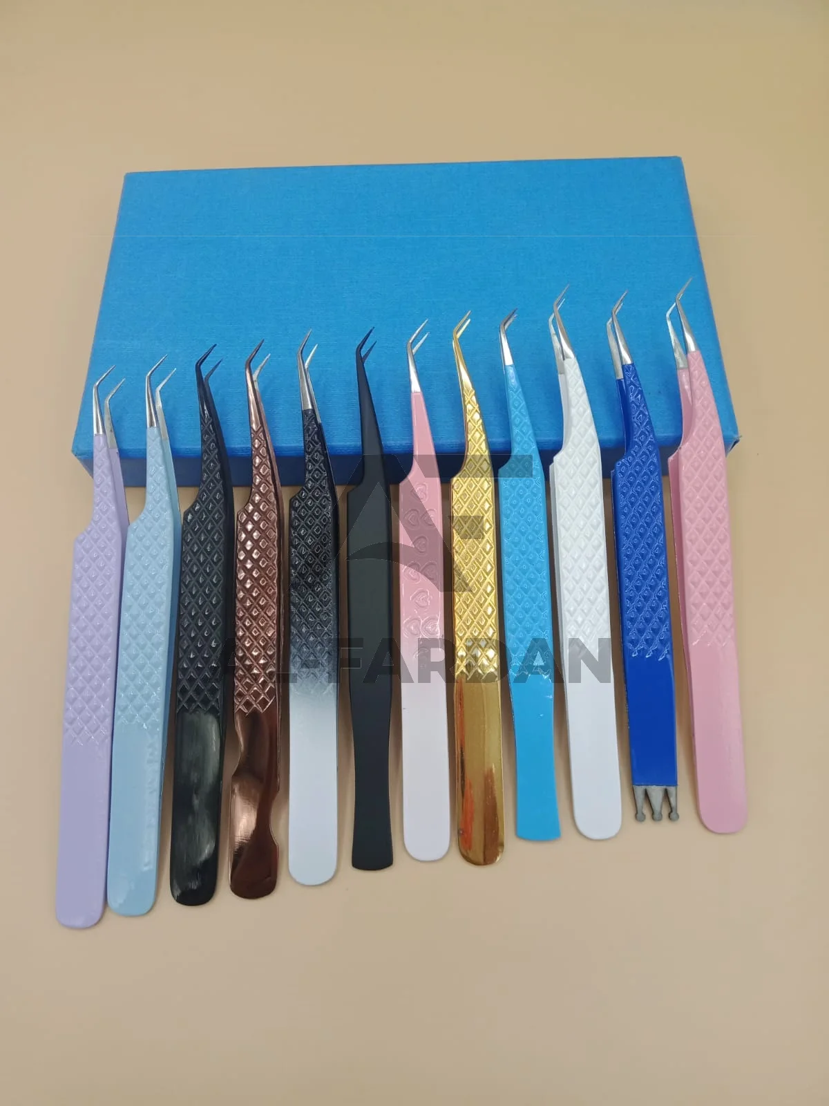 Eyelash Extension Tweezers 45 Degree Regular Shape Custom Color Coated Diamond Grip Solid Stainless Steel Volume Lash Tweezer