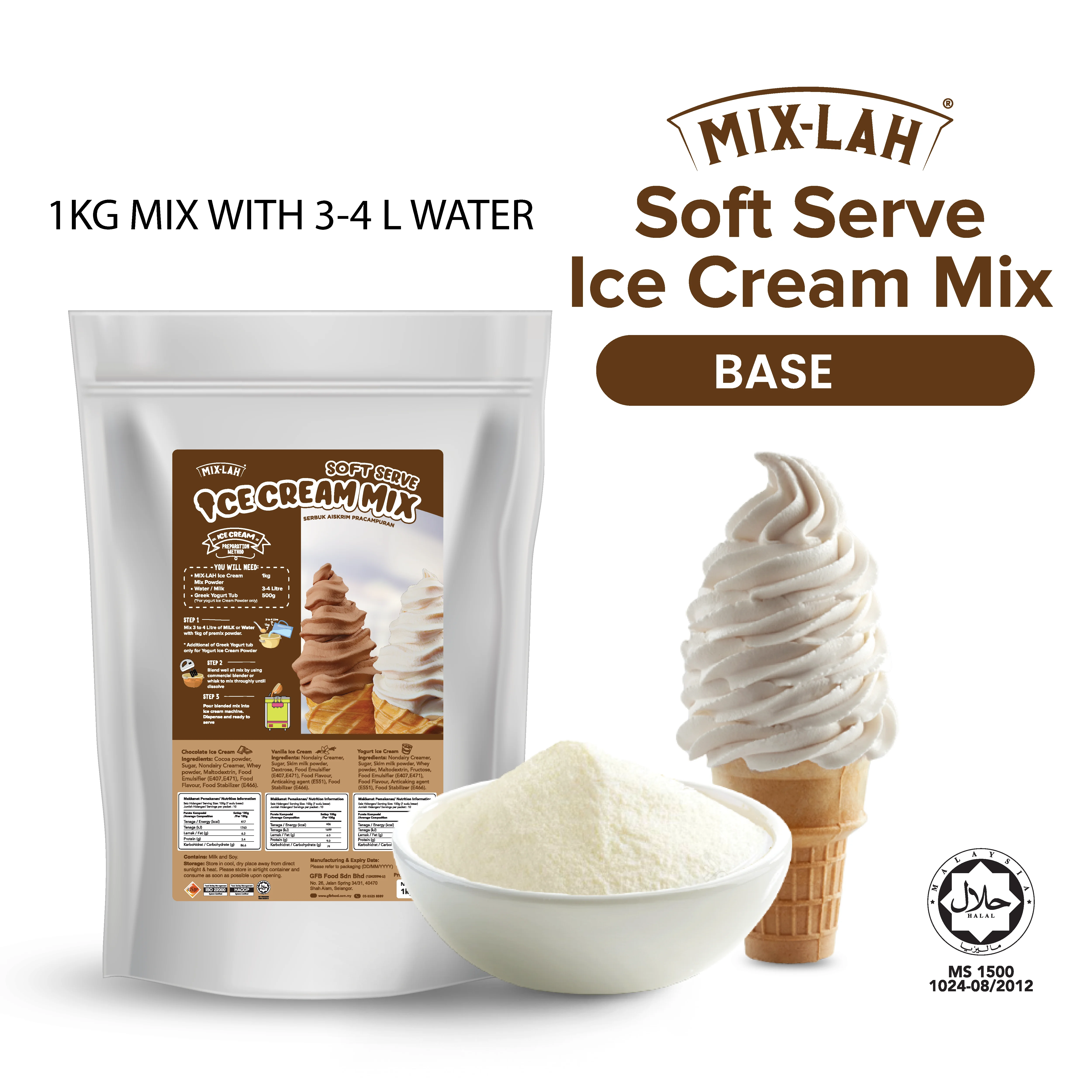 Soft Serve Ice Cream Mix Powder Base Slightly Vanilla Taste 1KG Halal Certified Premium Quality for Ice Cream Vending Machine