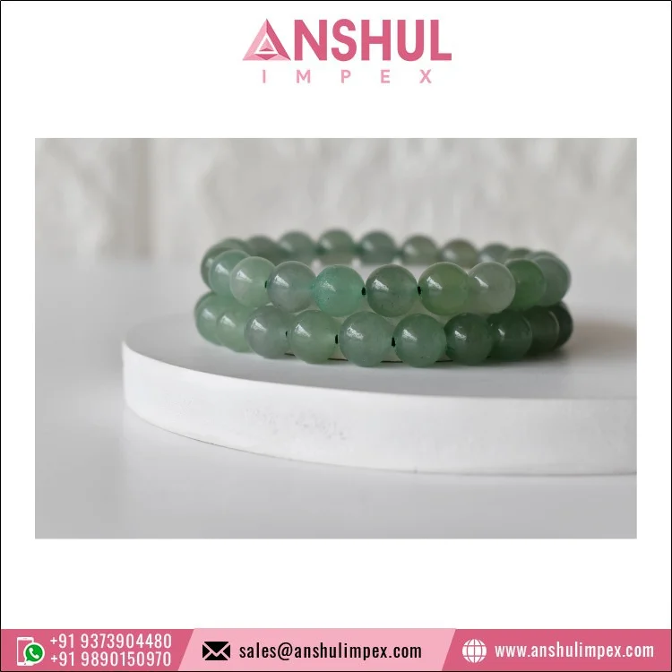Direct Factory Sale Green Color Healing Crystal Aventurine Round Gemstone Hand Beaded Bracelet for Beautiful Hands