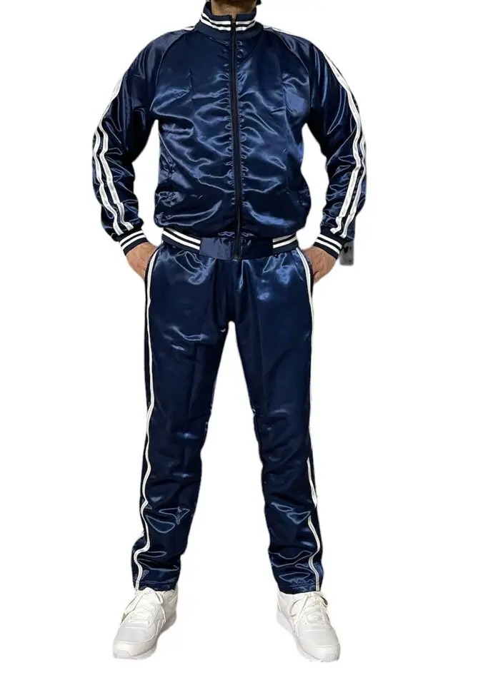 Satin Fabric Fashion Sports Satin Jogging Suit Nylon Rib Club Custom Printing Sublimation Track Suit