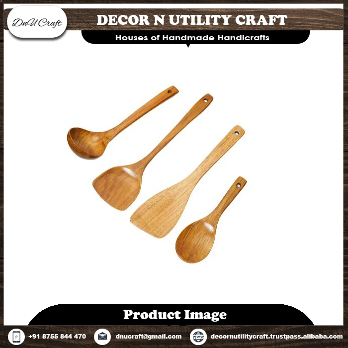 Wholesale Set of Handmade Natural Acacia Wood Kitchen Utensils Eco-Friendly Non-Stick Cooking Spoons and Tongues