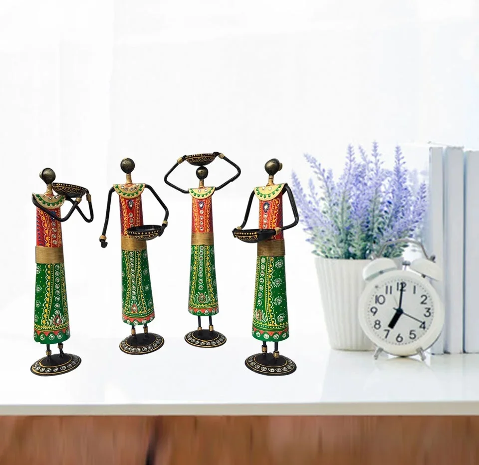 amazing Handmade Decorative  Wholesale factory price Tribal Lady Standing Showpiece/Candle Light Holder For Home Decor Set Of -4