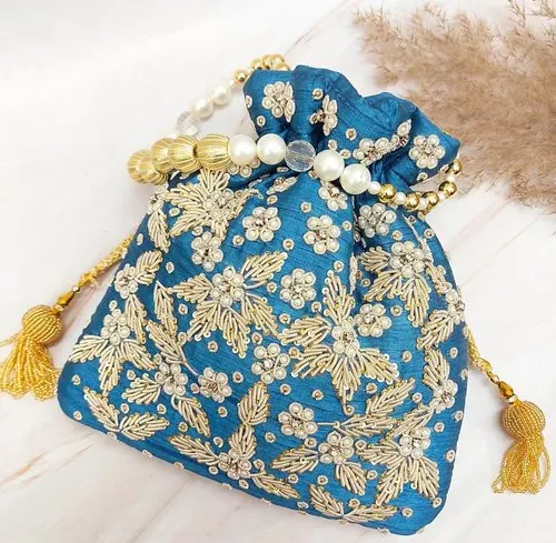 Blue Shade Handmade Beads Work Ethnic Indian Embroidered Latest Design Women wedding Gift handbag coin Pouch  Bags