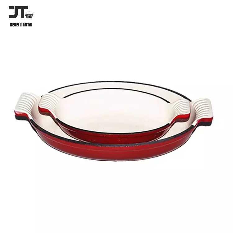 Enameled Oval Cast Iron Lasagna Pan Large Roasting Pan, Casserole Dish for the Oven, Kitchen and Camping 2 Pieces Cookware Set