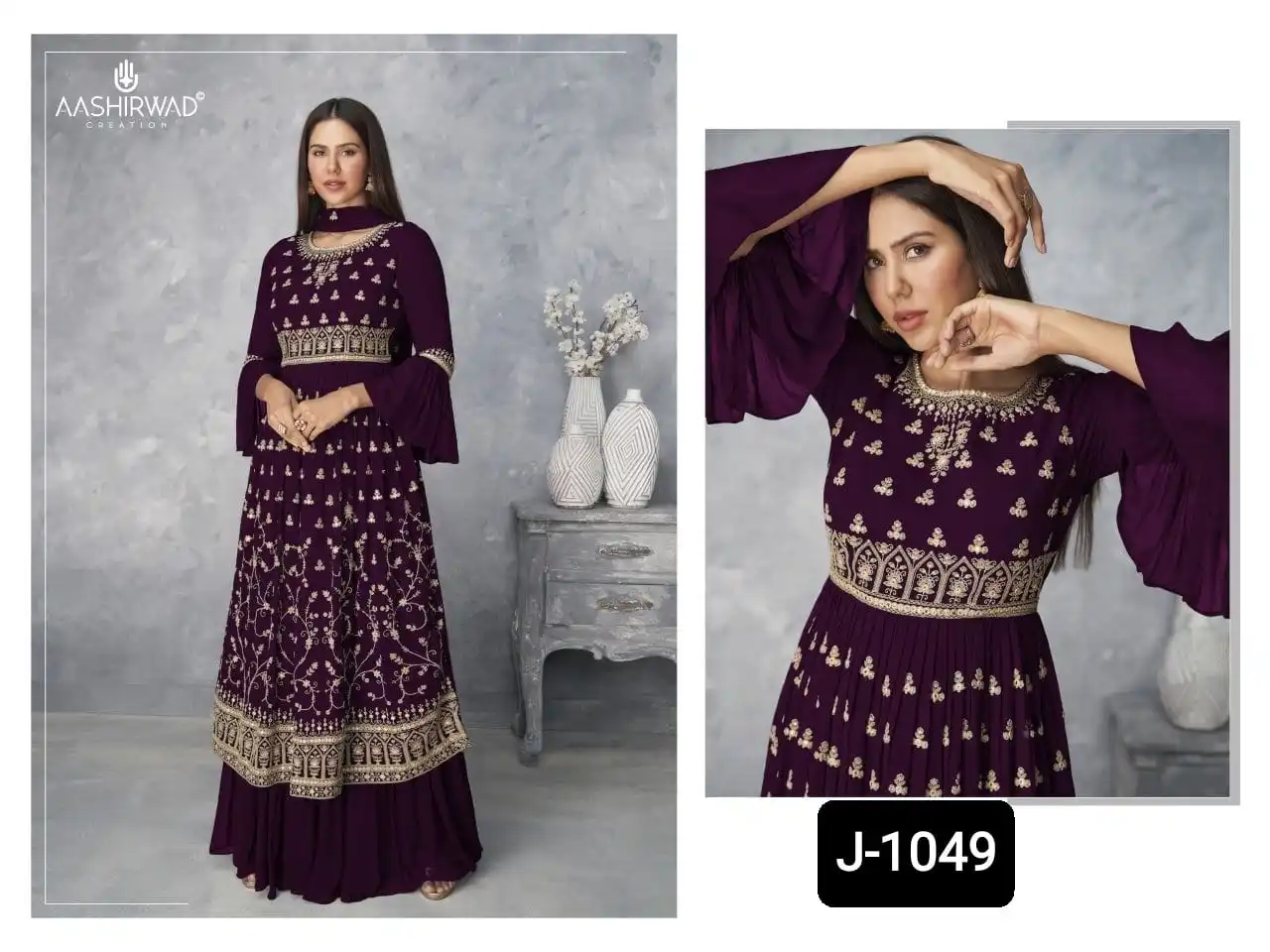 Heavy Ethnic Wear Heavy Faux Georgette with Embroidery Cotton Thread with Badla Work Full Flare Gowns for Women Wear Clothes
