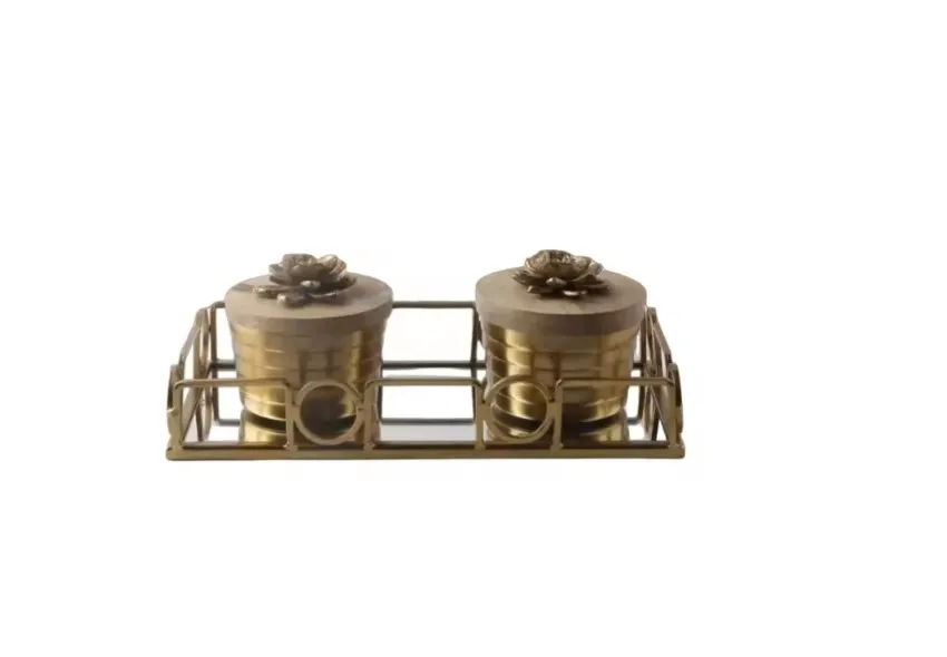 Latest Canister Storage Box Jar With Tray Elegant For Upcoming 2025 Ramadan Eid Festival Dray Fruits Dates Serve In Metal