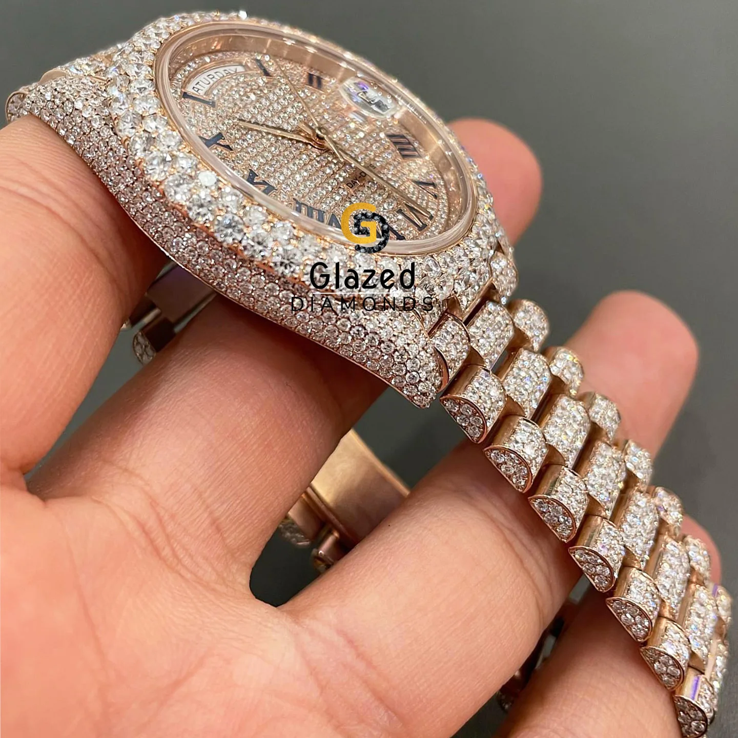 The Hip Hop Moissanite Watch On Your Wrist Display Stunning Luxury With Stainless Steel And Iced Out With Round Cut Diamonds