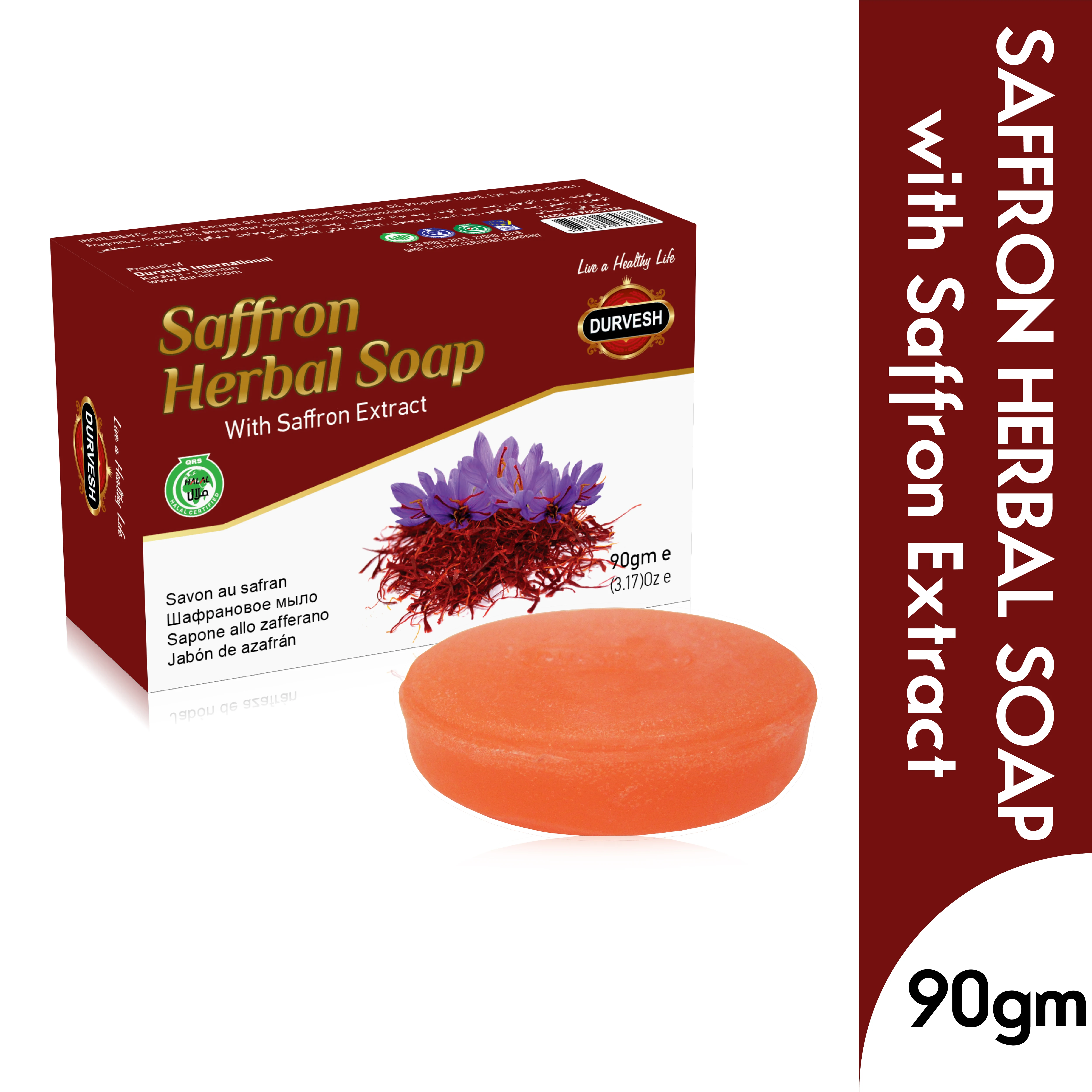 SAFFRON HERBAL SOAP 90gm HERBAL SOAP PRIVATE LABEL WHOLESALE HANDMADE 100% PURE SOAP BEAUTY SKIN WHITENING
