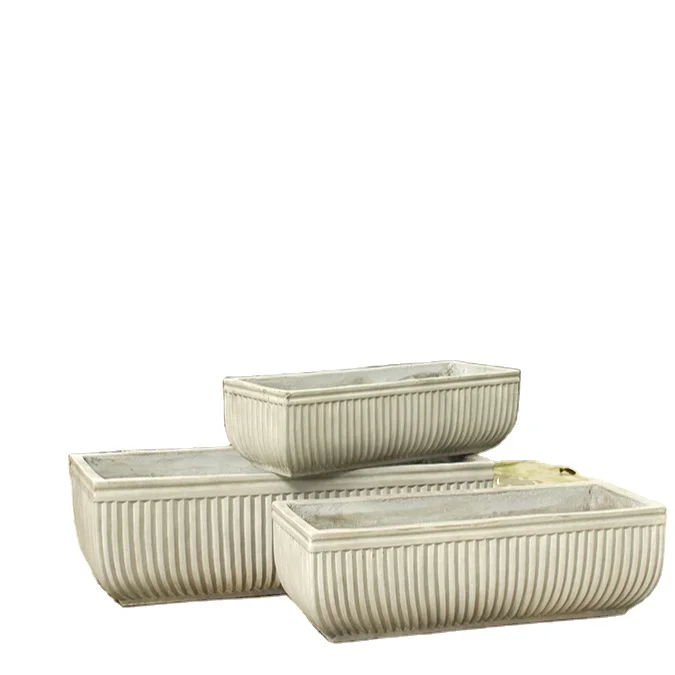 Wholesale Customized White Concrete Rectangular Planter Garden Decorations for Outdoor Balcony Nursery for Flower Pot Displays