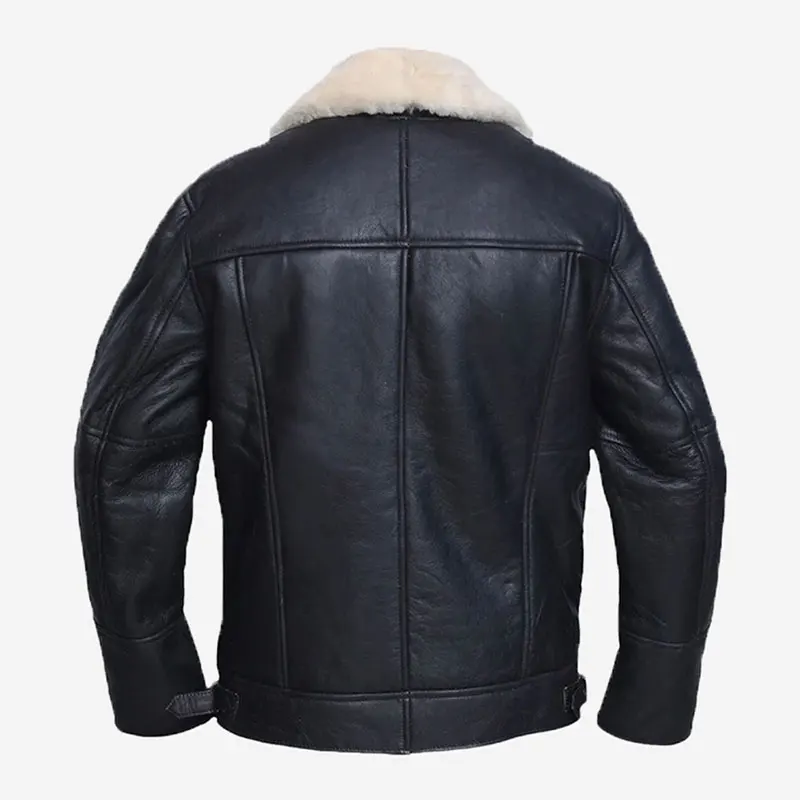 Mens Aviator Raf B3 Leather Bomber Flying Jacket WWII Pilot Real Sheepskin Shearling Leather Jacket