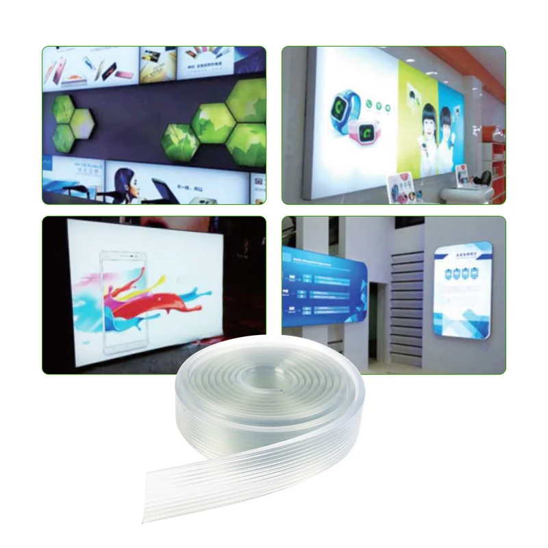 Flexible extruded transparent stripe whiteboard advertising fabric led light box seg silicone strip rubber edge trim seal strip