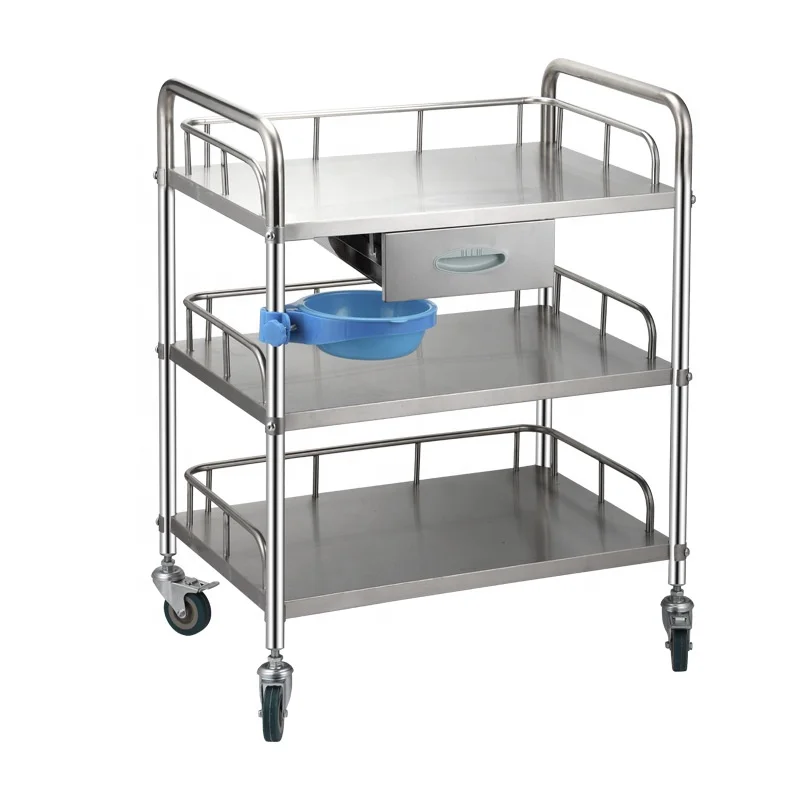 Mobile Medical Multifunction Cart Treatment Stainless Steel Hospital Trolley