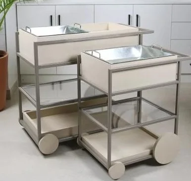 Metal Blue Color Serving Food Trolley Two Tier Customized Size And Shape Food Serving Trolley For Home Usage