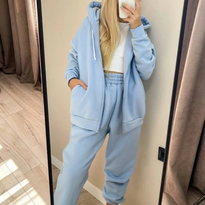 Custom Women Stacked Joggers sweatpants and hoodie set sweatsuit set Tracksuit Women 2 piece set women
