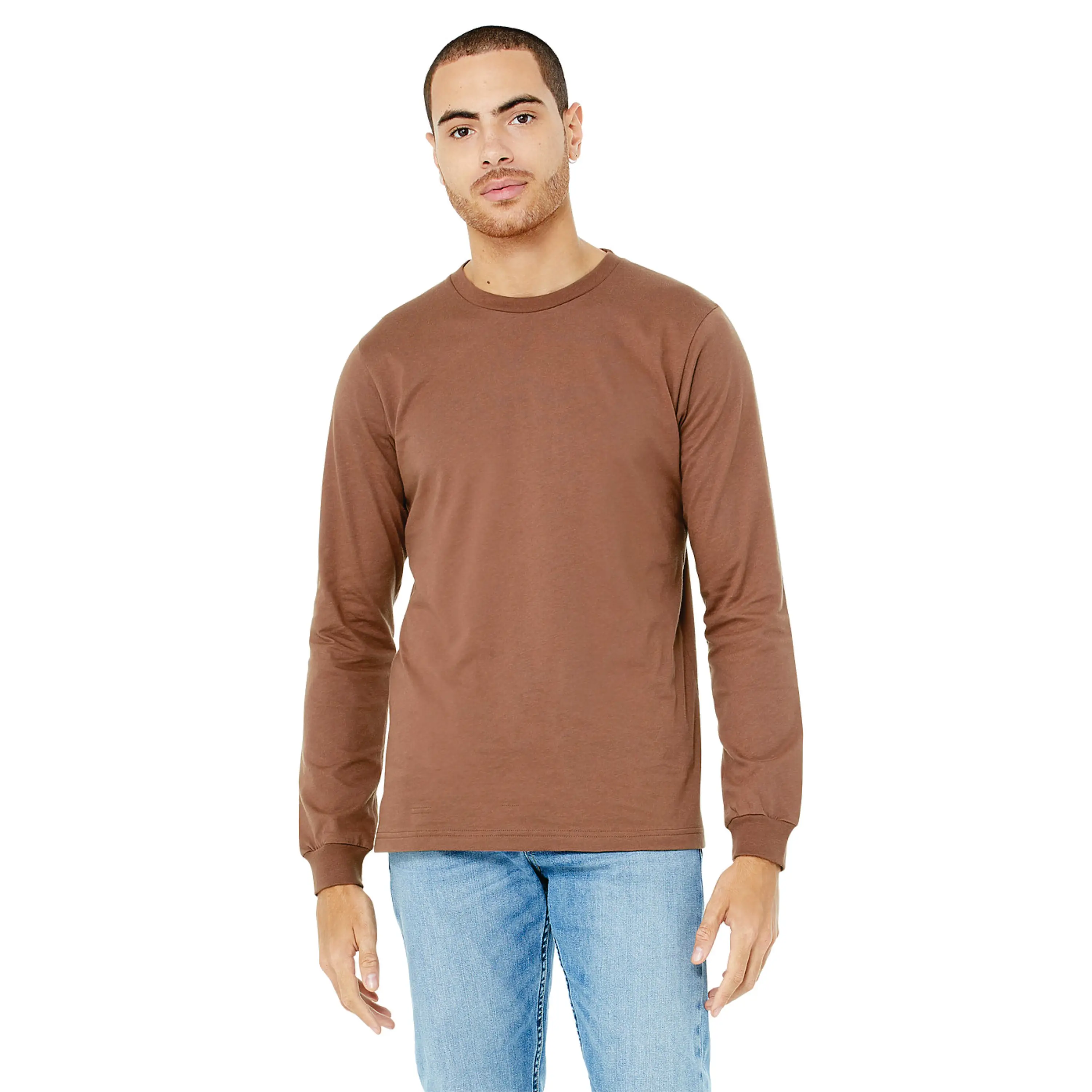 100% Airlume Combed and Ring Spun Cotton 32 Single 4.2 oz Chestnut Classic Crew Neck Unisex Jersey Long Sleeves T-Shirt
