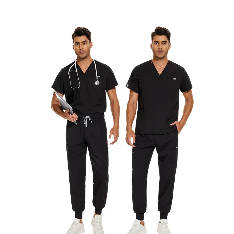 Hot Sale New Designs 3 Pockets Medical Nurse Scrub Uniforms for Hospital Staff Top Clothing Black Print Cotton By Madrid Sports